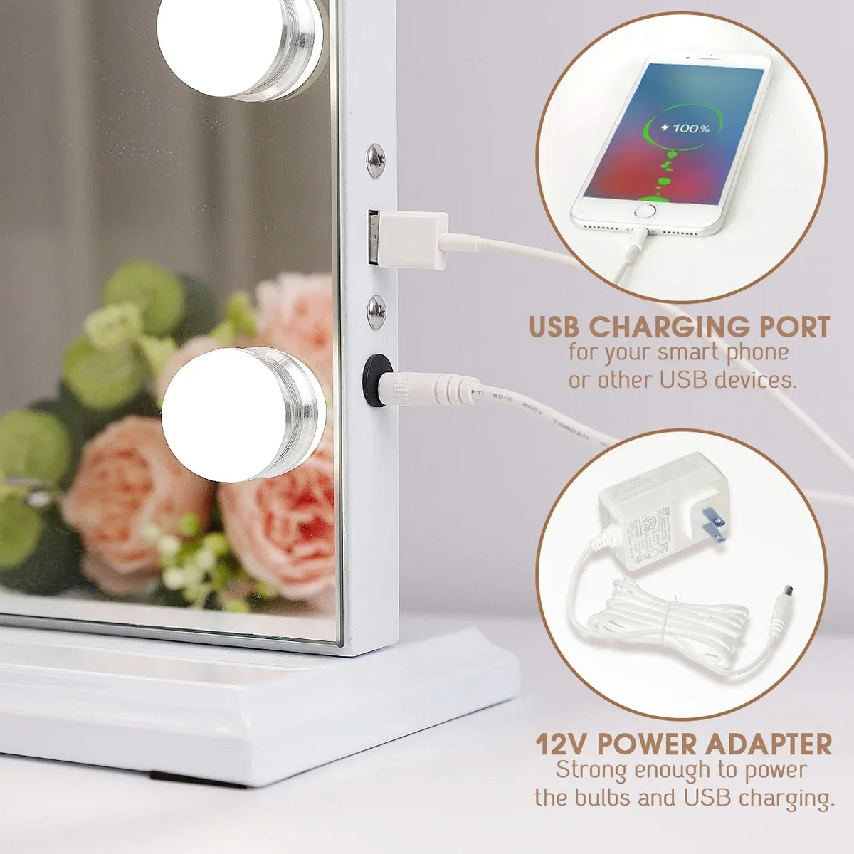 Nouveauté 2026 – Miroir de courtoisie Fenchilin , 81 x 58 cm, avec éclairage, chargement USB, à poser ou à fixer au mur, en métal blanc