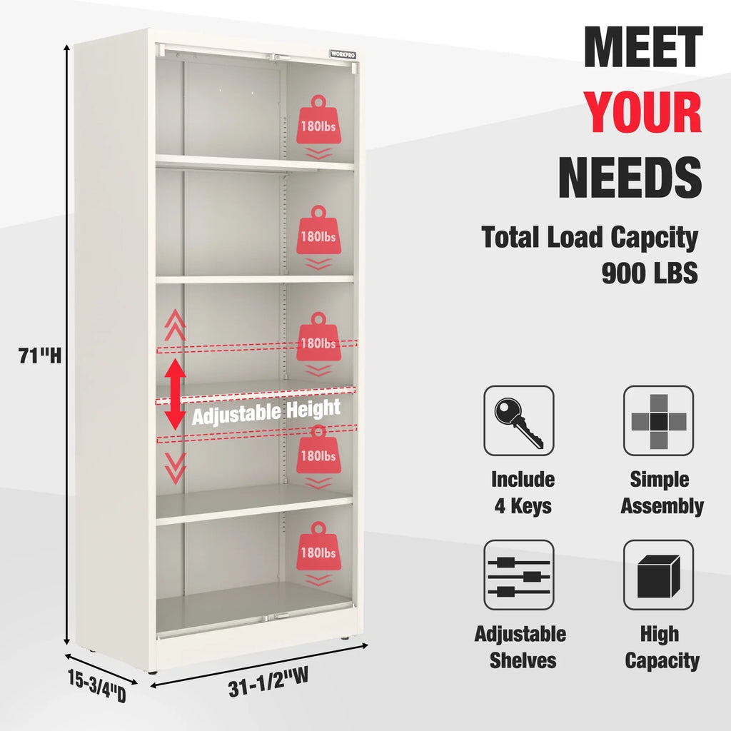 Nouveauté 2026 – Armoire de rangement métallique WORKPRO avec portes verrouillables et étagères réglables, hauteur 180 cm (71 pouces), idéale pour les outils, le bureau, la maison et les ateliers (noir), emballage soigné