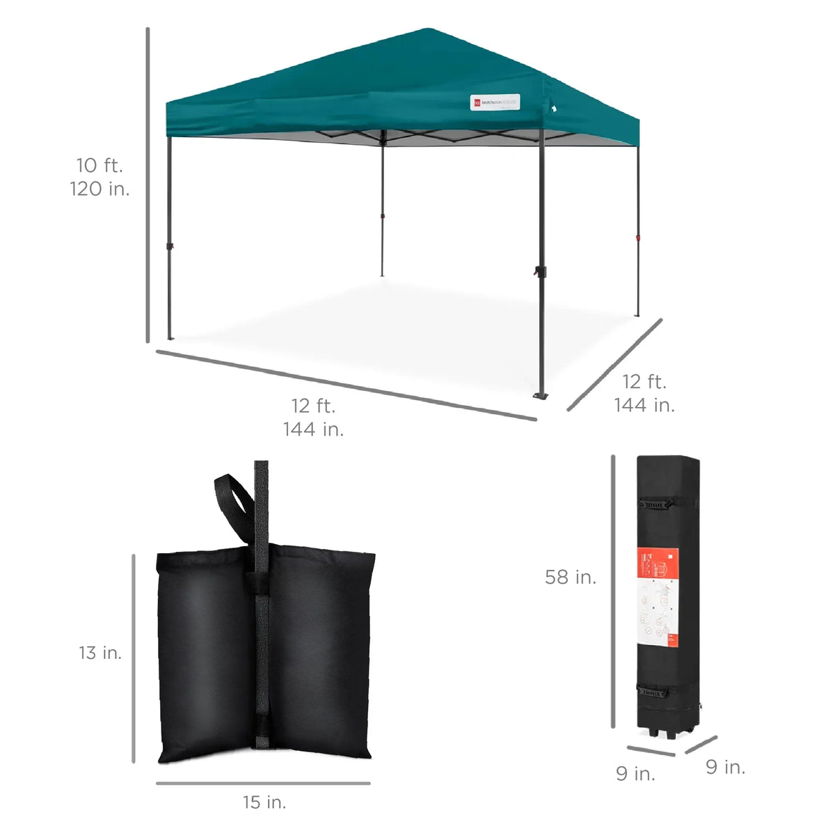 Nouveauté 2026 – Best Choice Products 3,66 m x 3,66 m - Abri pliant facile à monter avec installation en un clic, sac à roulettes et 4 sacs de lestage - Bleu marine