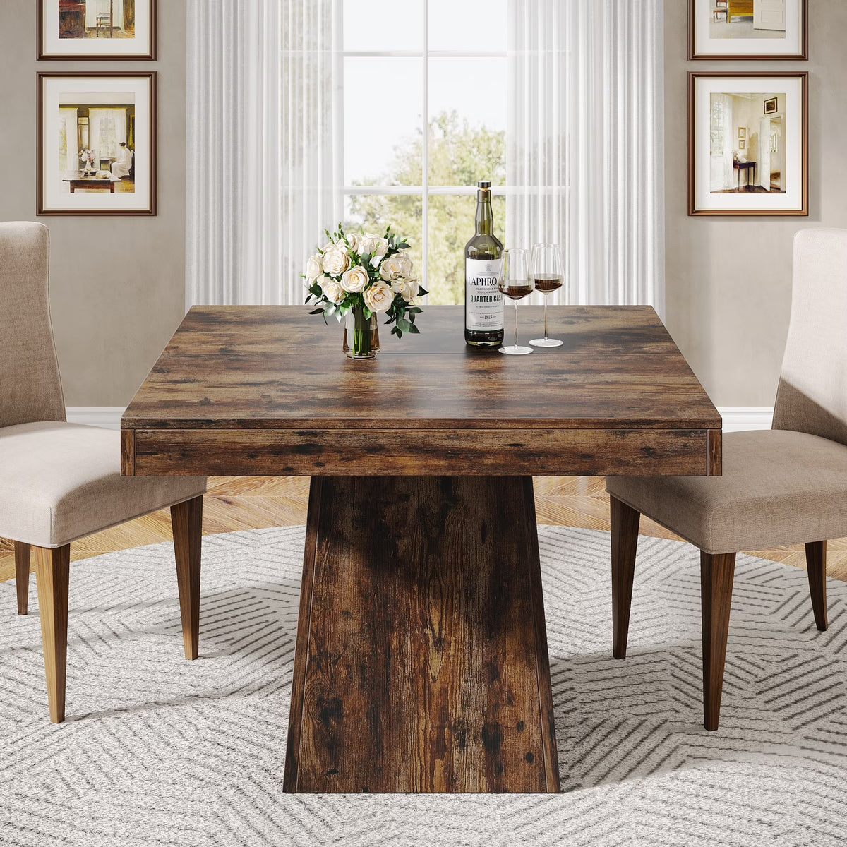 Nouveauté 2026 – Table de salle à manger carrée Tribesigns pour 4 personnes, 80 cm (31,5 pouces), petite table de cuisine avec pied central robuste, style ferme, idéale pour la salle à manger, le salon ou la cuisine, couleur marron vintage
