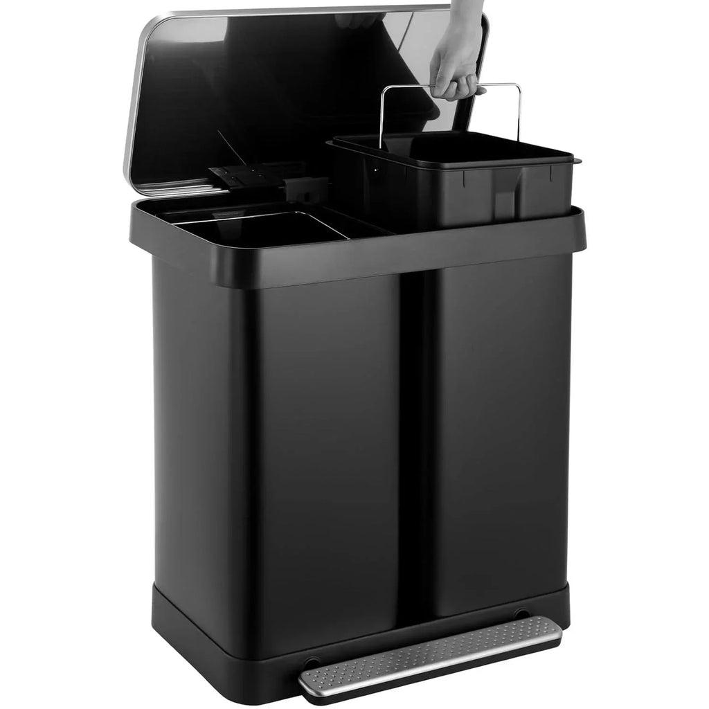 Nouveauté 2026 – Poubelle double Arlopu de 60 litres (16 gallons), en acier inoxydable, avec couvercle à fermeture amortie, pour la maison ou le bureau