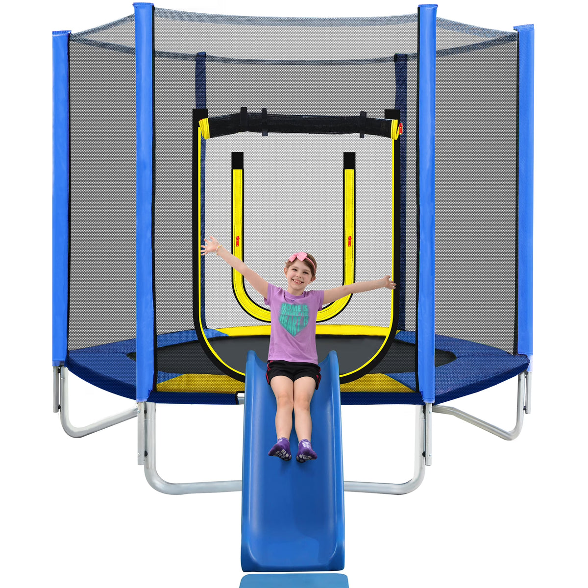 Nouveauté 2026 – Trampoline FT pour enfants, trampoline de loisirs d'extérieur avec filet de sécurité, bleu