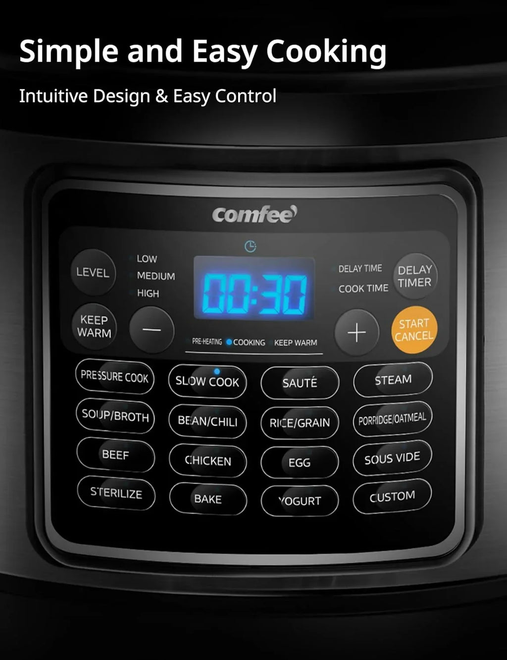 Nouveauté 2026 – COMFEE" 16 en 1 Autocuiseur électrique instantané multifonction avec fonction antiadhésive, yaourtière, cuiseur à riz, mijoteuse et cuiseur vapeur 8 litres en acier inoxydable