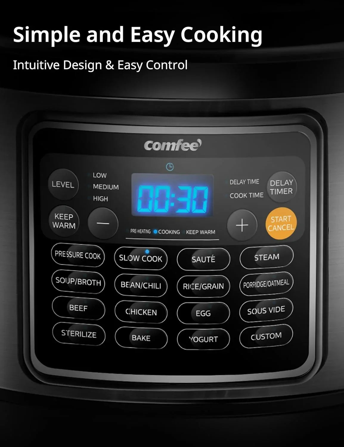 Nouveauté 2026 – COMFEE" 16 en 1 Autocuiseur électrique instantané multifonction avec fonction antiadhésive, yaourtière, cuiseur à riz, mijoteuse et cuiseur vapeur 8 litres en acier inoxydable