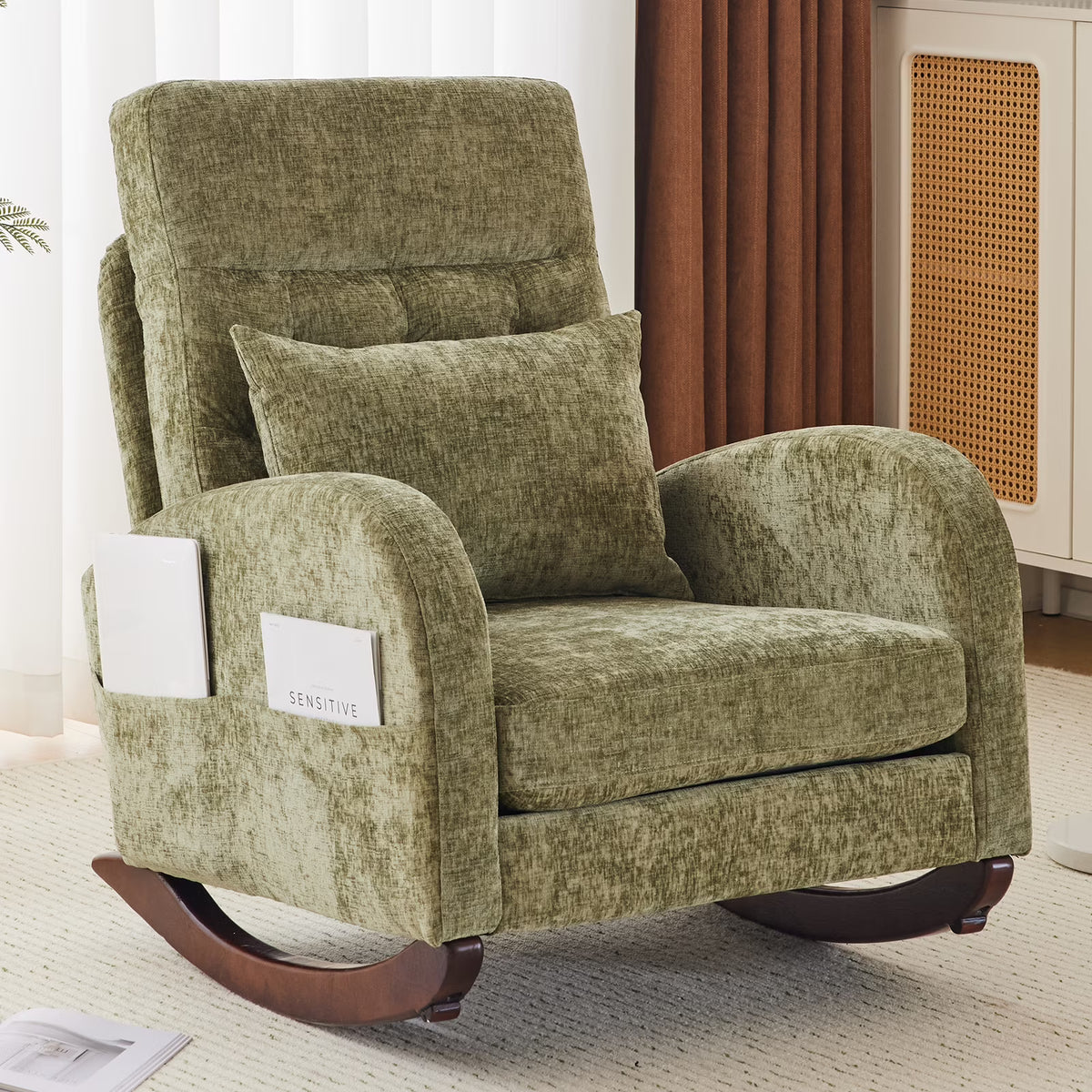 Nouveauté 2026 – Fauteuil à bascule Ktaxon , fauteuil de lecture inclinable, confortable, revêtu de velours peluche, canapé à bascule une place, beige, idéal pour le salon, la chambre d'enfant ou la chambre à coucher