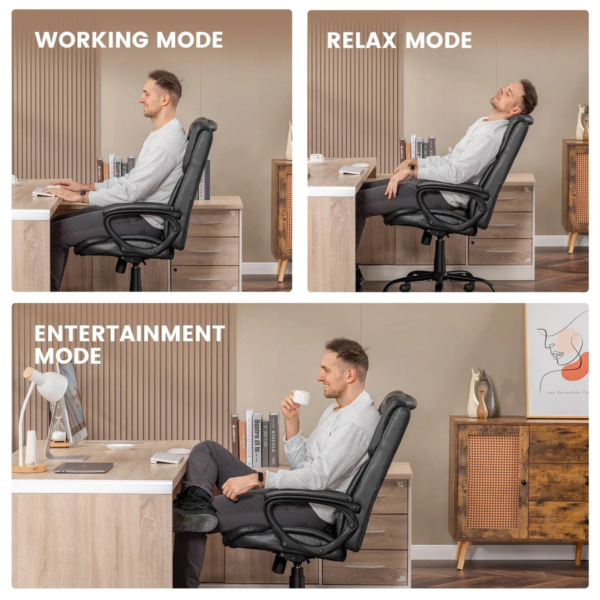 Nouveauté 2026 – Fauteuil de bureau ergonomique Mainstays Executive à dossier haut en cuir noir