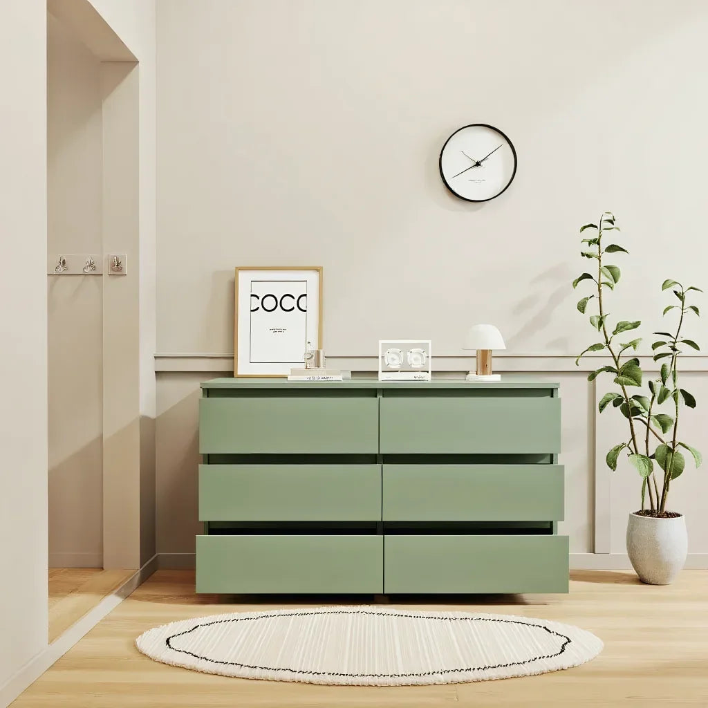 Nouveauté 2026 – Commode moderne Kadyn à 6 tiroirs, meuble en bois, commode pour chambre, meuble de rangement de cuisine avec tiroirs, commode (noire