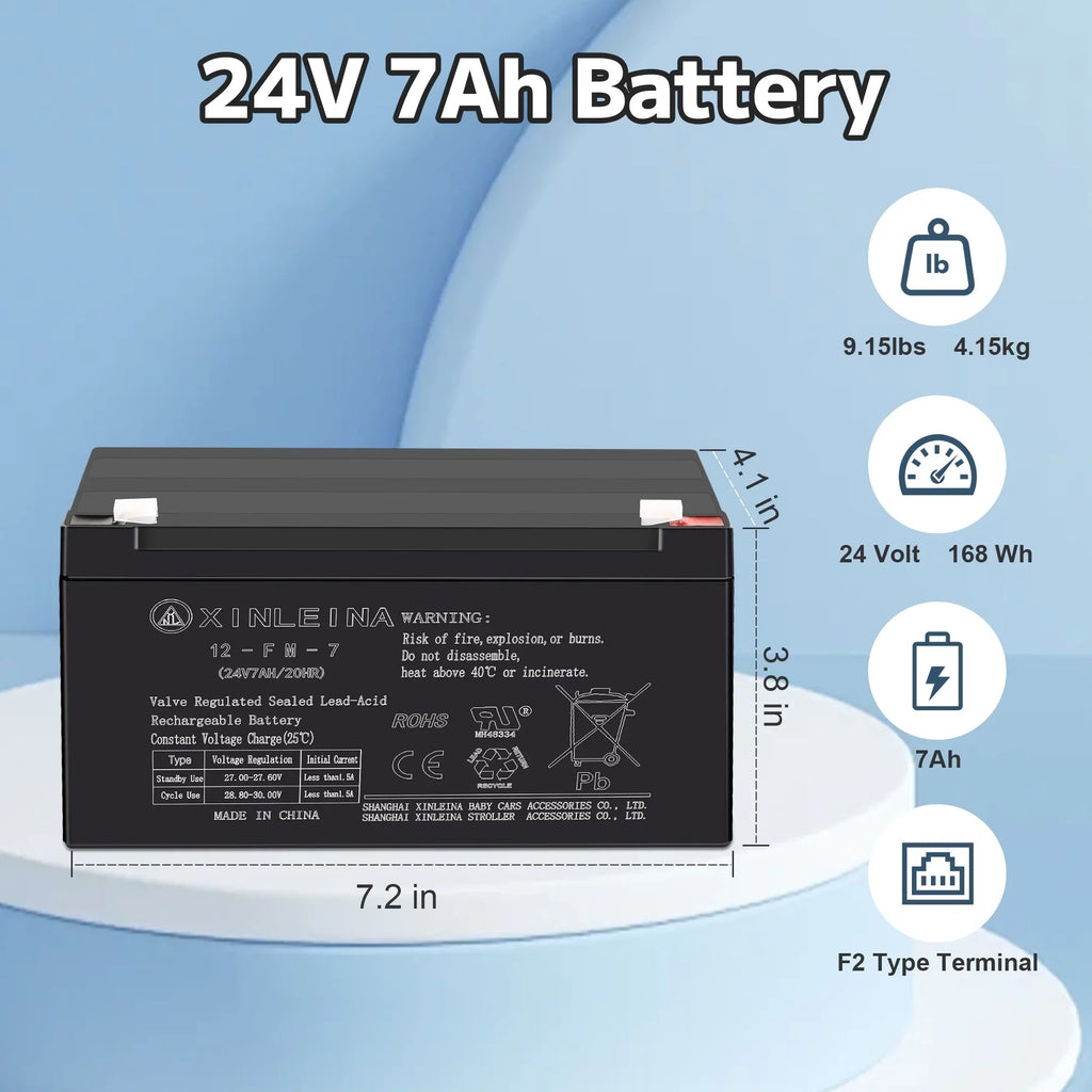 Nouveauté 2026 – Batterie au plomb étanche rechargeable 24 V 7 Ah - Convient à la plupart des voitures électriques pour enfants - Accessoires pour batteries