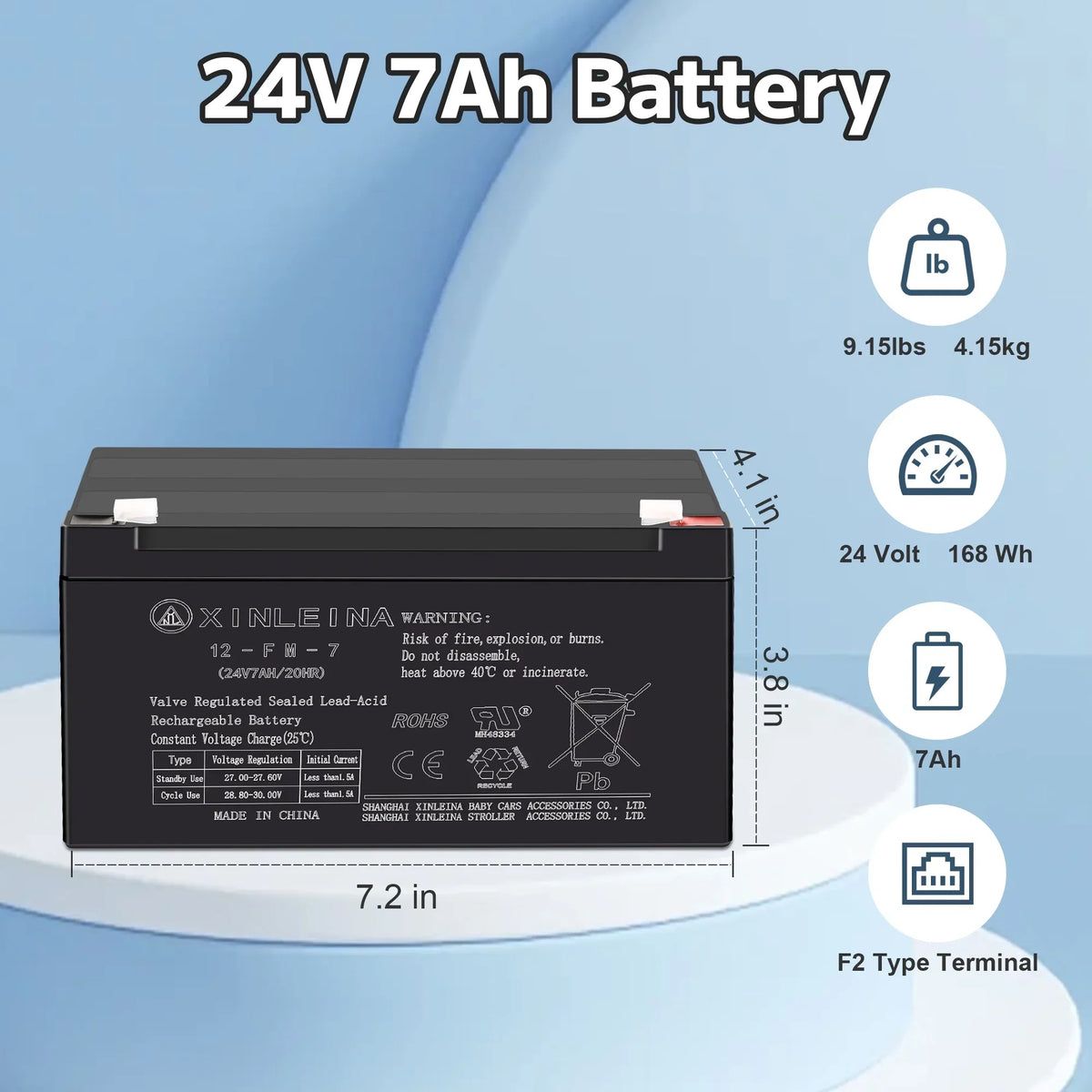 Nouveauté 2026 – Batterie au plomb étanche rechargeable 24 V 7 Ah - Convient à la plupart des voitures électriques pour enfants - Accessoires pour batteries