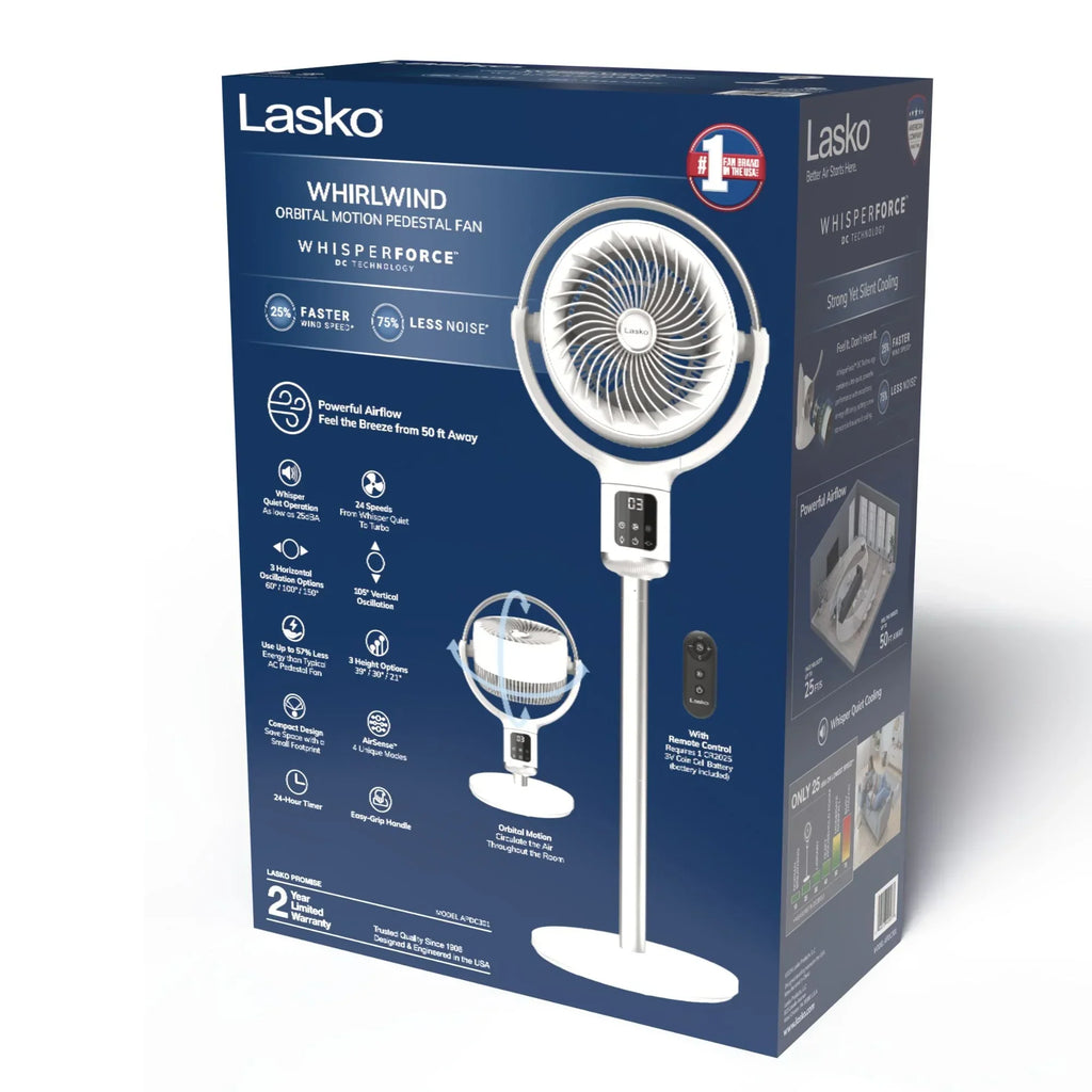 Nouveauté 2026 – Ventilateur sur pied Lasko Whirlwind 7" à 24 vitesses, mouvement orbital, débit d'air de 25 pi/s, télécommande, APDC301