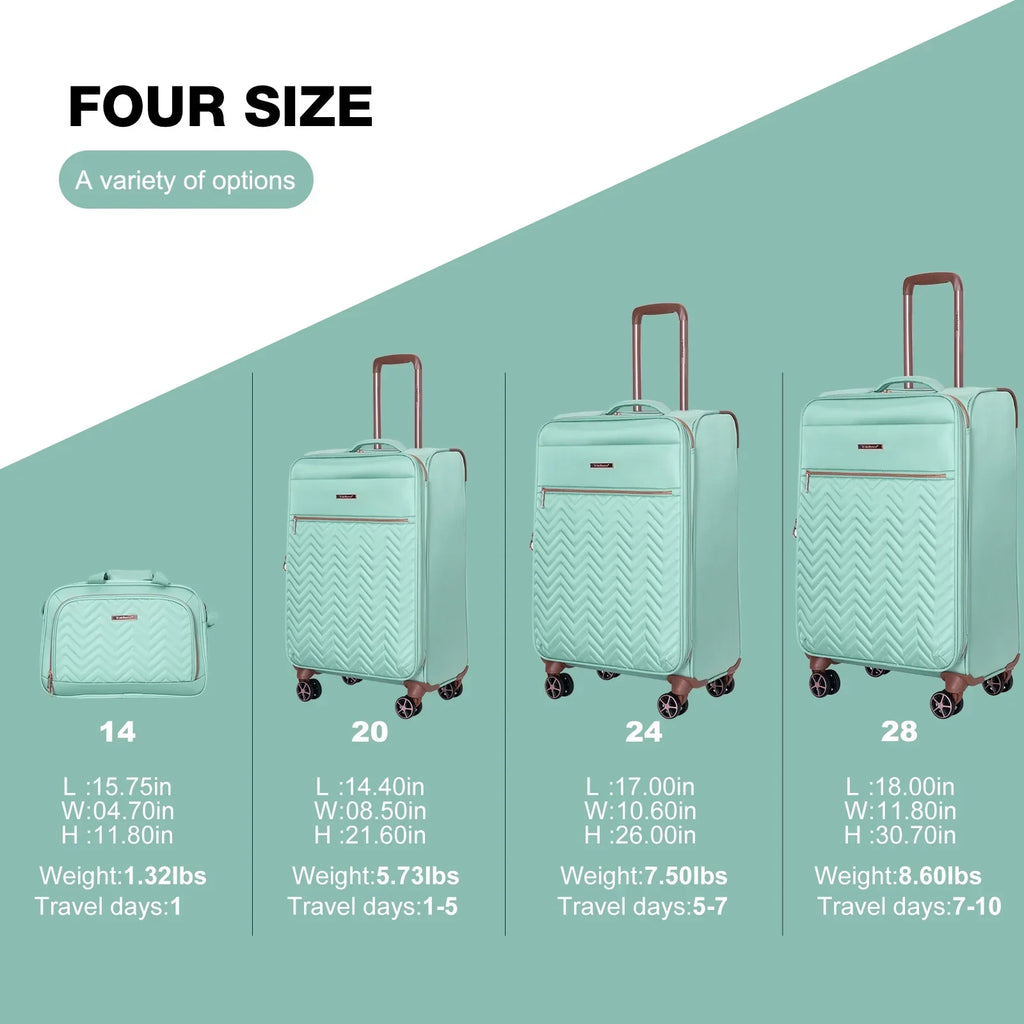 Nouveauté 2026 – Ensemble de 4 bagages Travelhouse : valise souple extensible et légère avec doubles roulettes multidirectionnelles (noir