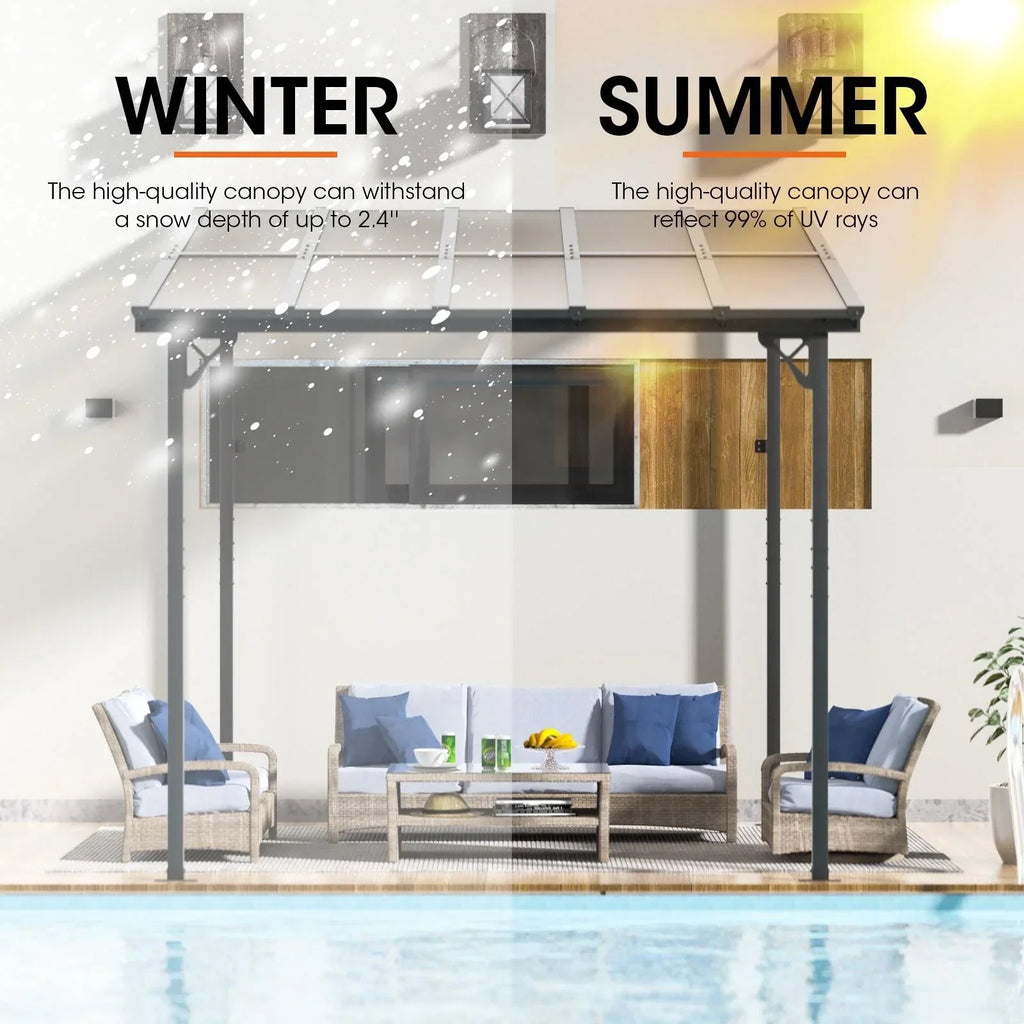 Nouveauté 2026 – Gazebo Aoxun de 2,4 m x 1,5 m pour patio, pergola avec toit incliné, grand auvent mural robuste pour barbecue, idéal pour jardin, terrasse ou patio