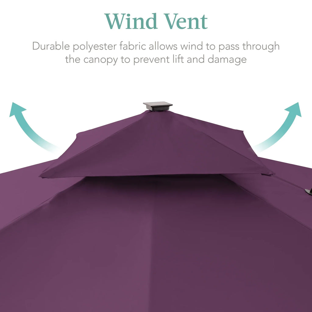 Nouveauté 2026 – Parasol de terrasse carré déporté à deux niveaux, 3 x 3 m, à éclairage solaire LED, avec base incluse (Best Choice Products, ) - Beige