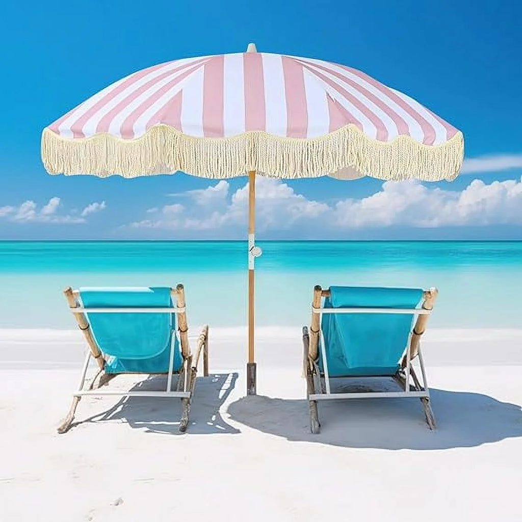 Nouveauté 2026 – Parasol de terrasse hexagonal à rayures roses et blanches