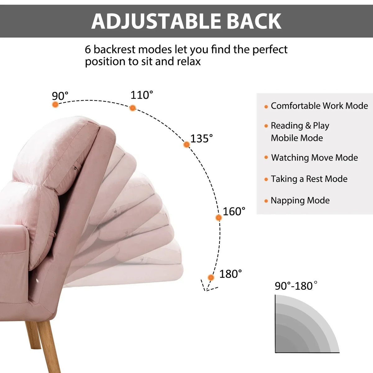 Nouveauté 2026 – Fauteuil d'appoint réglable Betier avec repose-pieds, fauteuil en velours pour chambre ou salon, fauteuil lounge confortable avec dossier rembourré et poche latérale, fauteuil de lecture moelleux, beige