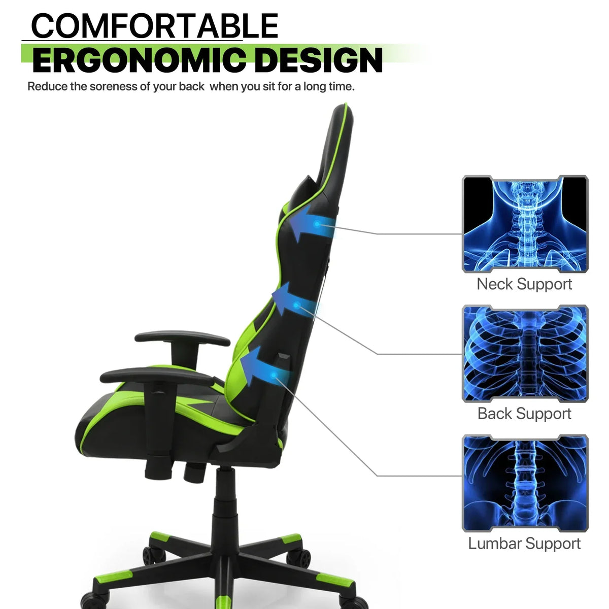 Nouveauté 2026 – Chaise de jeu ergonomique Magshion , chaise de jeu confortable, chaise de bureau en cuir, chaise de jeu pivotante et réglable, bleue