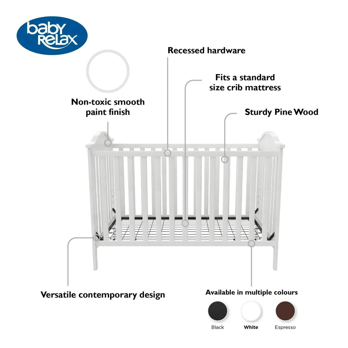 Nouveauté 2026 – Lit bébé convertible 3-en-1 Baby Relax Adele . Blanc