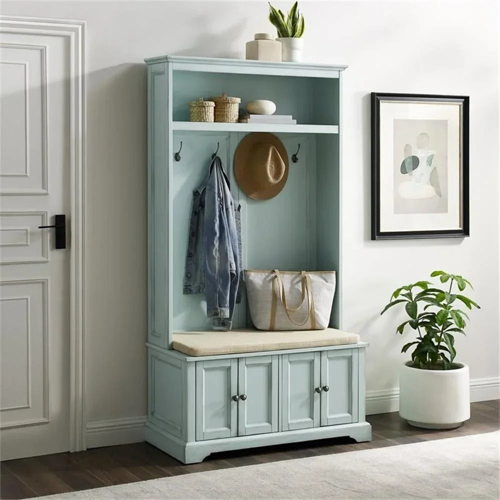 Nouveauté 2026 – Porte-manteau traditionnel en bois Bowery Hill , coloris bleu écume de mer/avoine