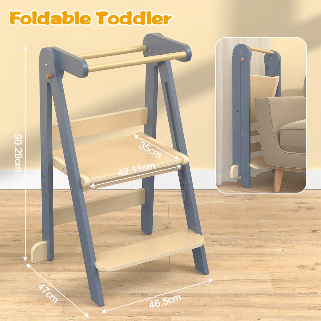 Nouveauté 2026 – Marchepied de cuisine JOZ pour tout-petits, tabouret d'apprentissage Montessori, tour pliable pour le comptoir, aide à la station debout pour les enfants, 3 hauteurs réglables, en bois, blanc