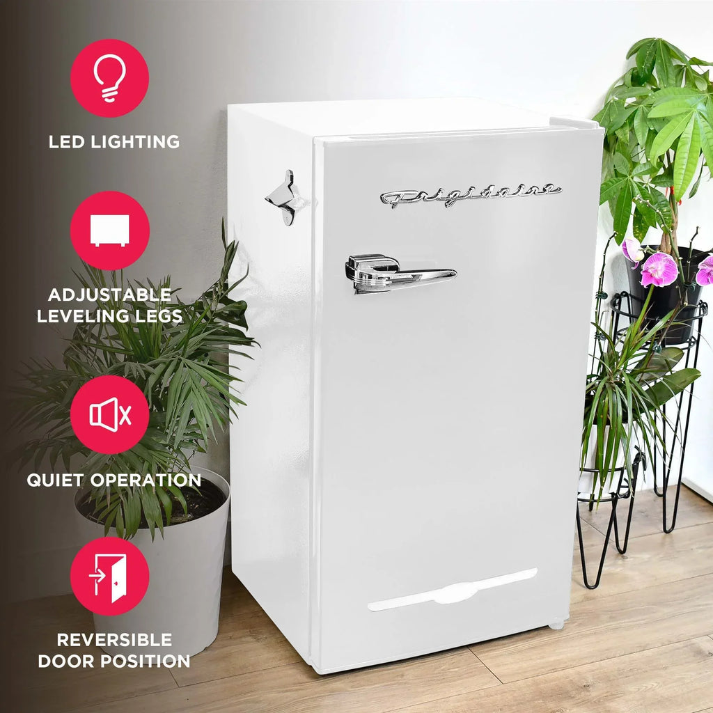 Nouveauté 2026 – Réfrigérateur de bar rétro Frigidaire EFR376-C-PINK 3,2 pi³ (rose), 65 watts, avec ouvre-bouteille latéral