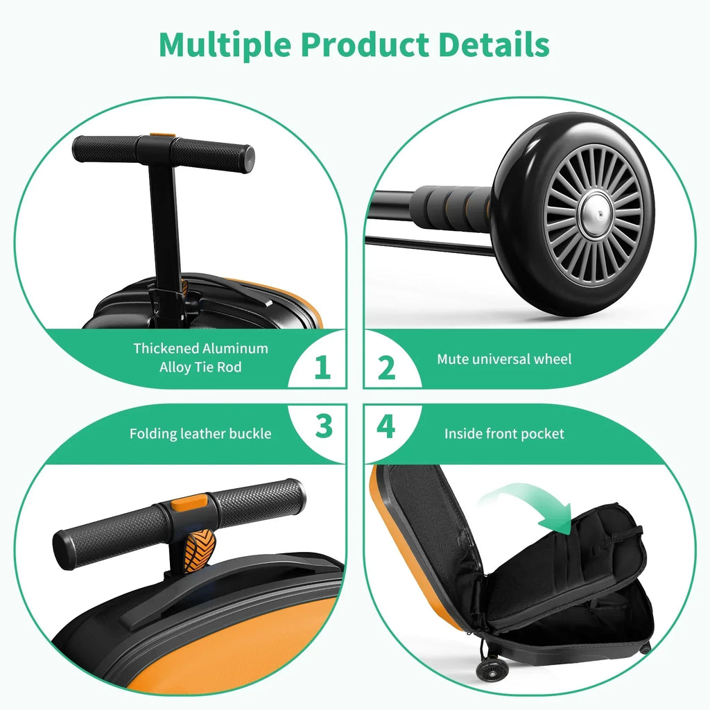 Nouveauté 2026 – Muhub - Valise-trottinette 2 en 1 pour enfants et adultes, pliable et à roulettes, bleu clair