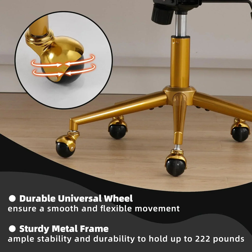 Nouveauté 2026 – Chaise de bureau Westice , chaise de travail en velours, chaise pivotante réglable en hauteur avec base dorée, idéale pour coiffeuse, bureau, salon ou salle informatique, beige