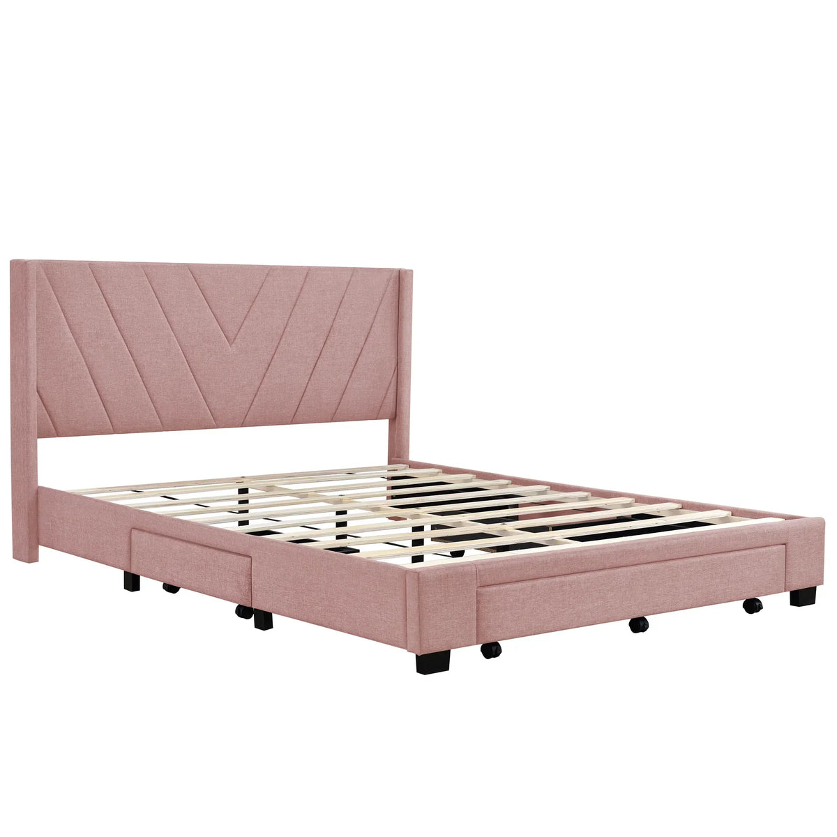 Nouveauté 2026 – Cadre de lit Queen Sesslife avec rangement, nouveau lit plateforme rembourré en lin amélioré avec 3 tiroirs, lit de rangement Queen avec tête de lit et lattes en bois, aucun sommier requis, supporte 227 kg, beige