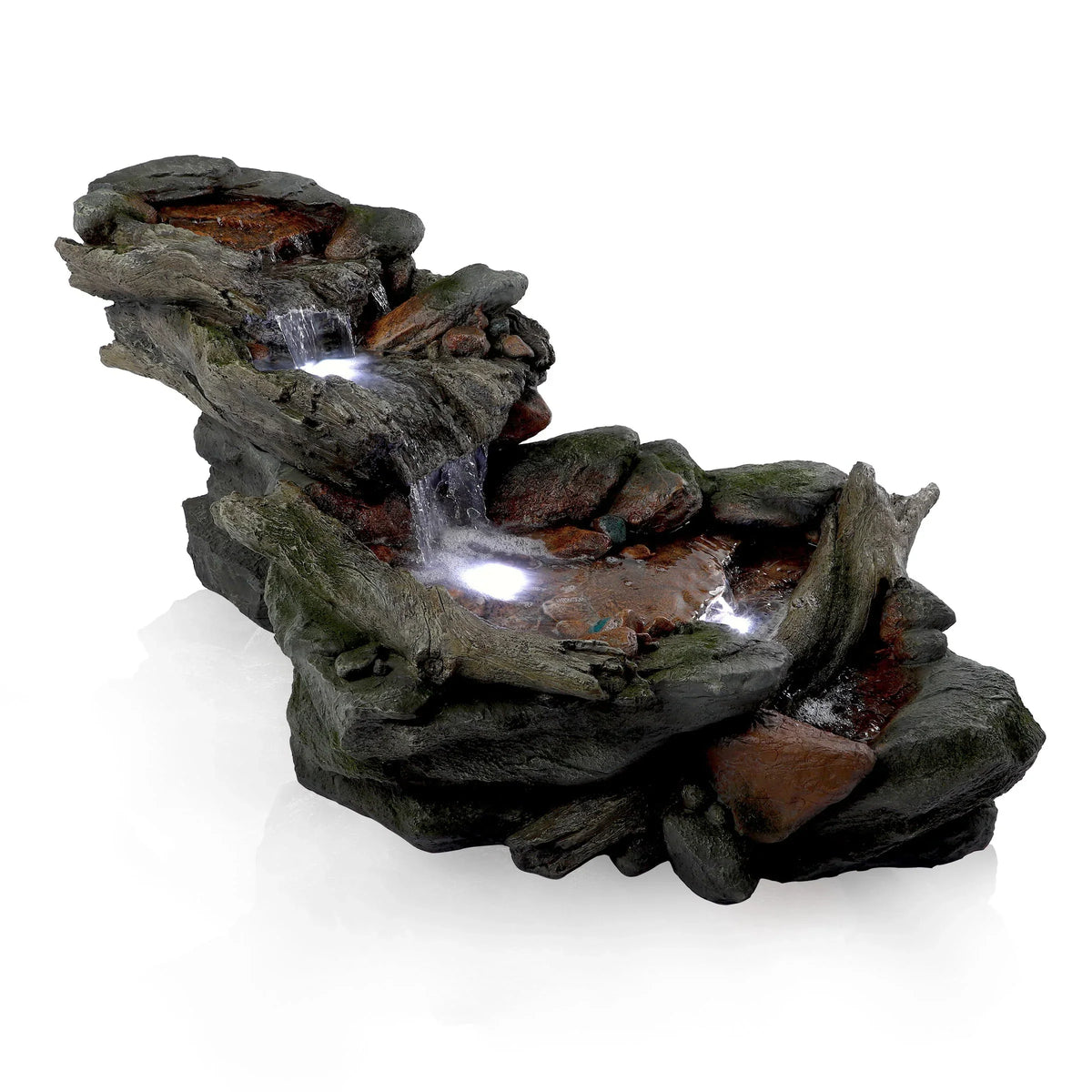 Nouveauté 2026 – Fontaine d'extérieur à 3 niveaux en pierre de forêt tropicale avec éclairage LED, Alpine Corporation