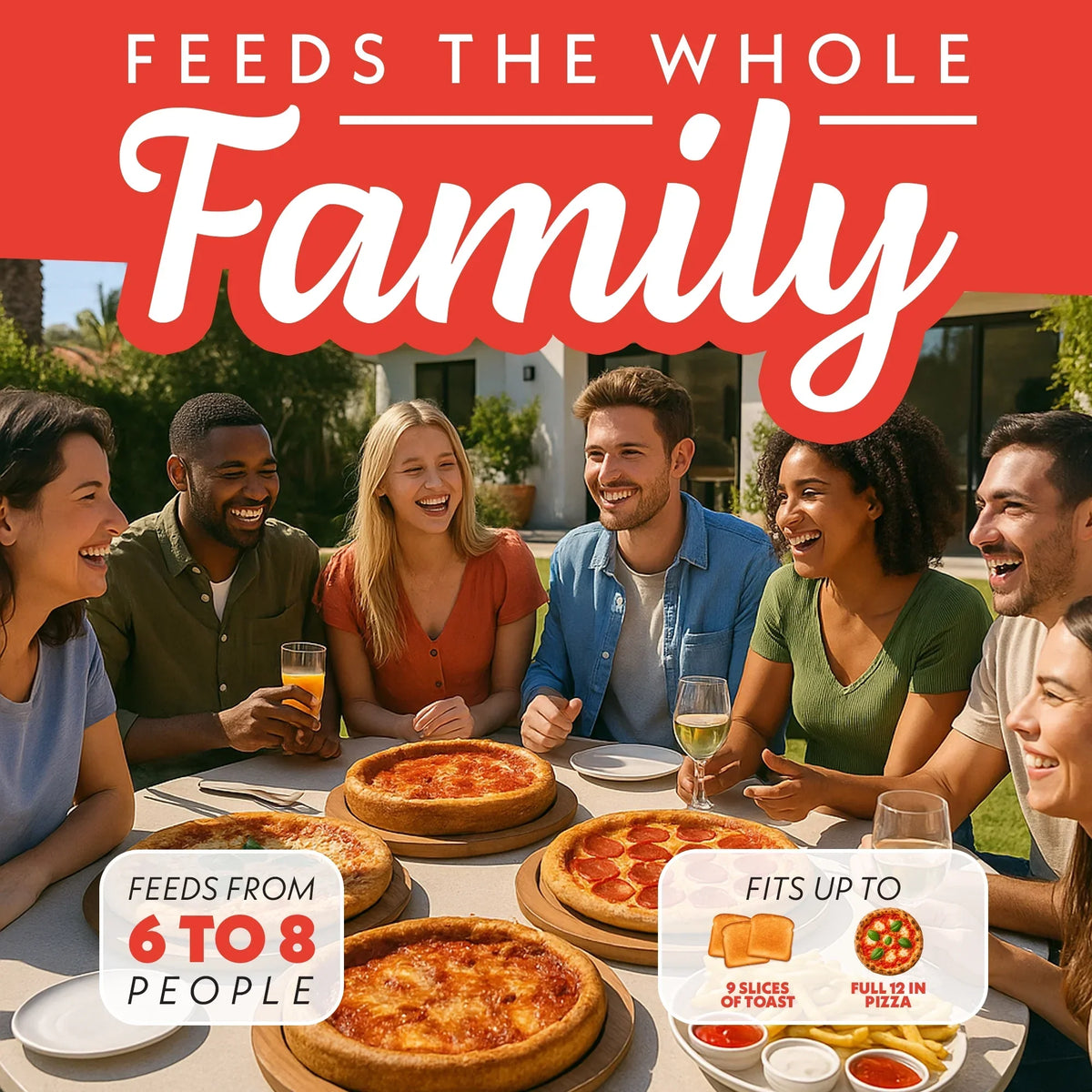 Nouveauté 2026 – Four à pizza d'intérieur Gourmia - Tout-en-un avec 7 fonctions de cuisson, 6 programmes pizza prédéfinis, acier inoxydable