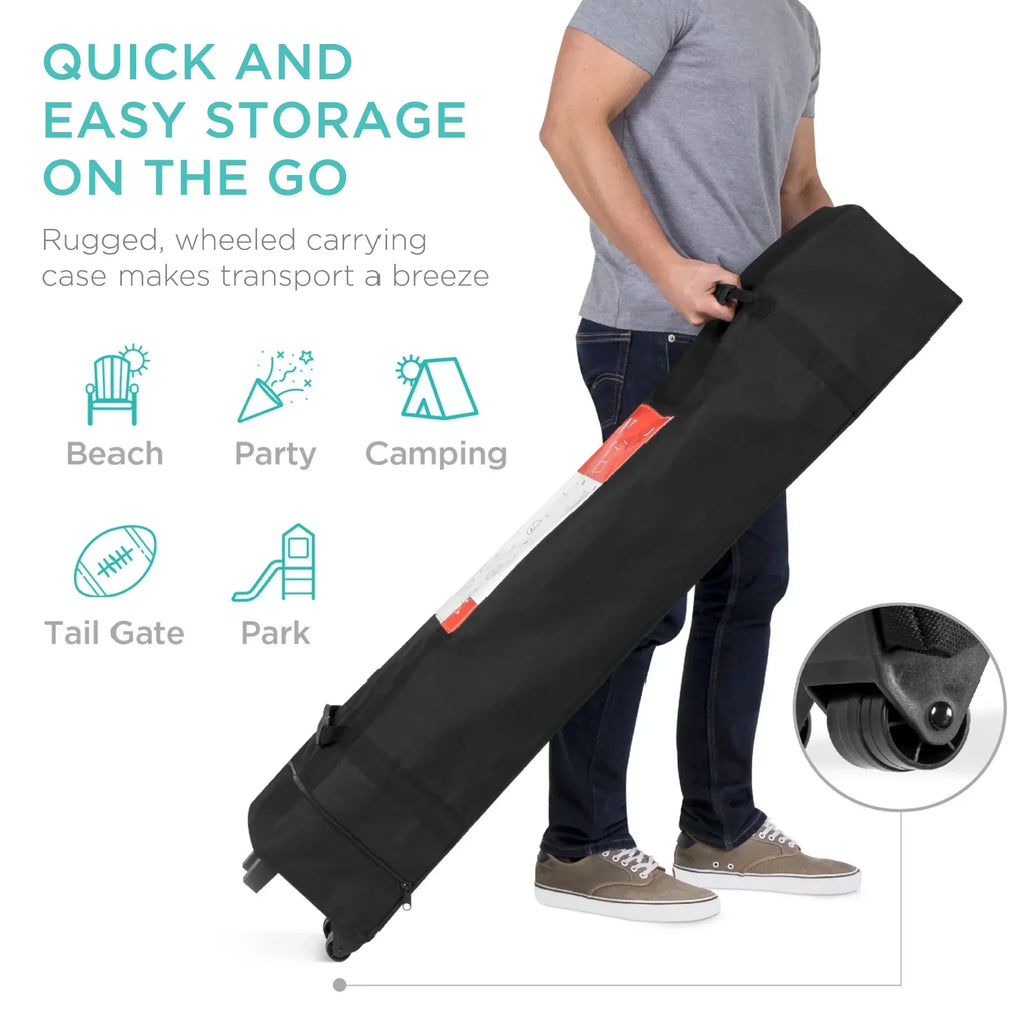 Nouveauté 2026 – Best Choice Products 3,66 m x 3,66 m - Abri pliant facile à monter avec installation en un clic, sac à roulettes et 4 sacs de lestage - Bleu marine