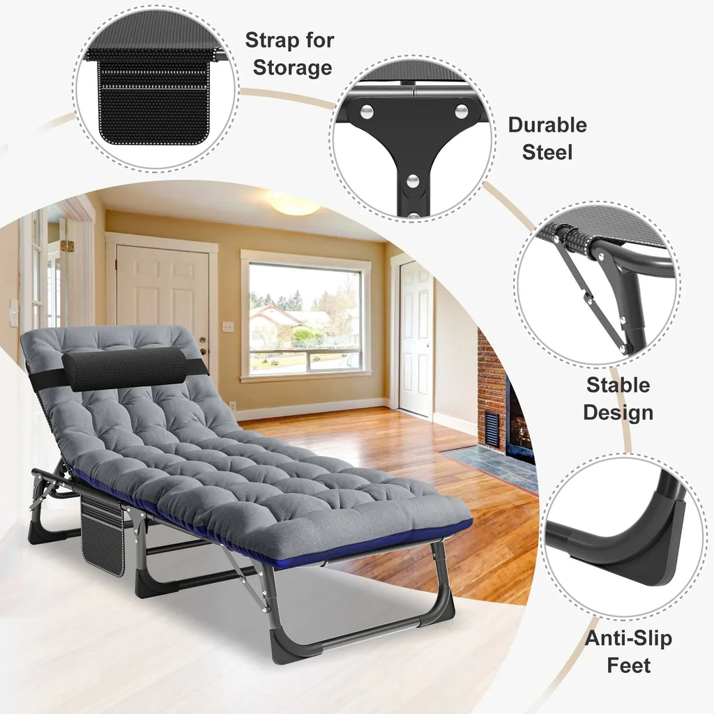 Nouveauté 2026 – Chaise longue MOPHOTO avec matelas, supportant jusqu'à 200 kg, lit de camp portable et robuste, réglable, idéal pour le camping, la piscine, la plage et la terrasse