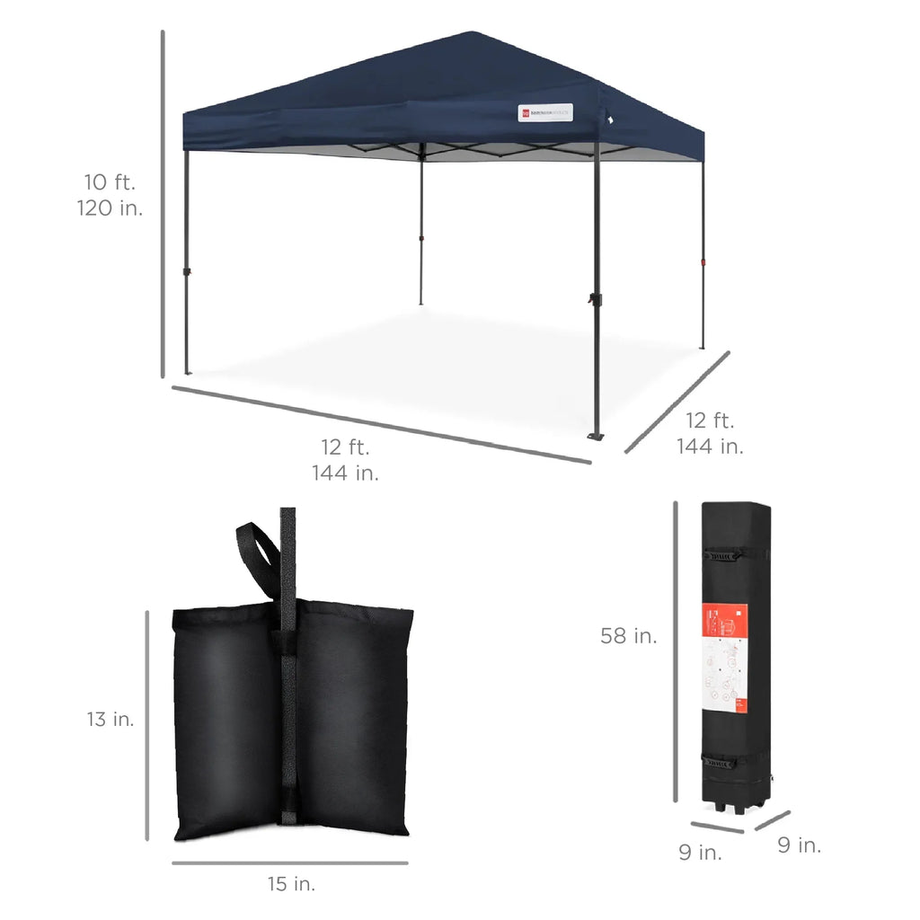 Nouveauté 2026 – Best Choice Products 3,66 m x 3,66 m - Abri pliant facile à monter avec installation en un clic, sac à roulettes et 4 sacs de lestage - Bleu marine