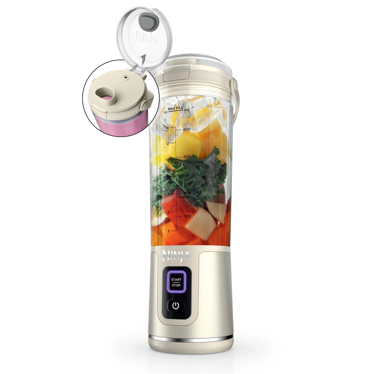 Nouveauté 2026 – Blender portable Ninja Blast , sans fil, bol de 532 ml (18 oz), blender individuel pour milkshakes et smoothies, sans BPA, couvercle étanche et bec verseur, rechargeable par USB-C, pièces compatibles lave-vaisselle, violet métallisé