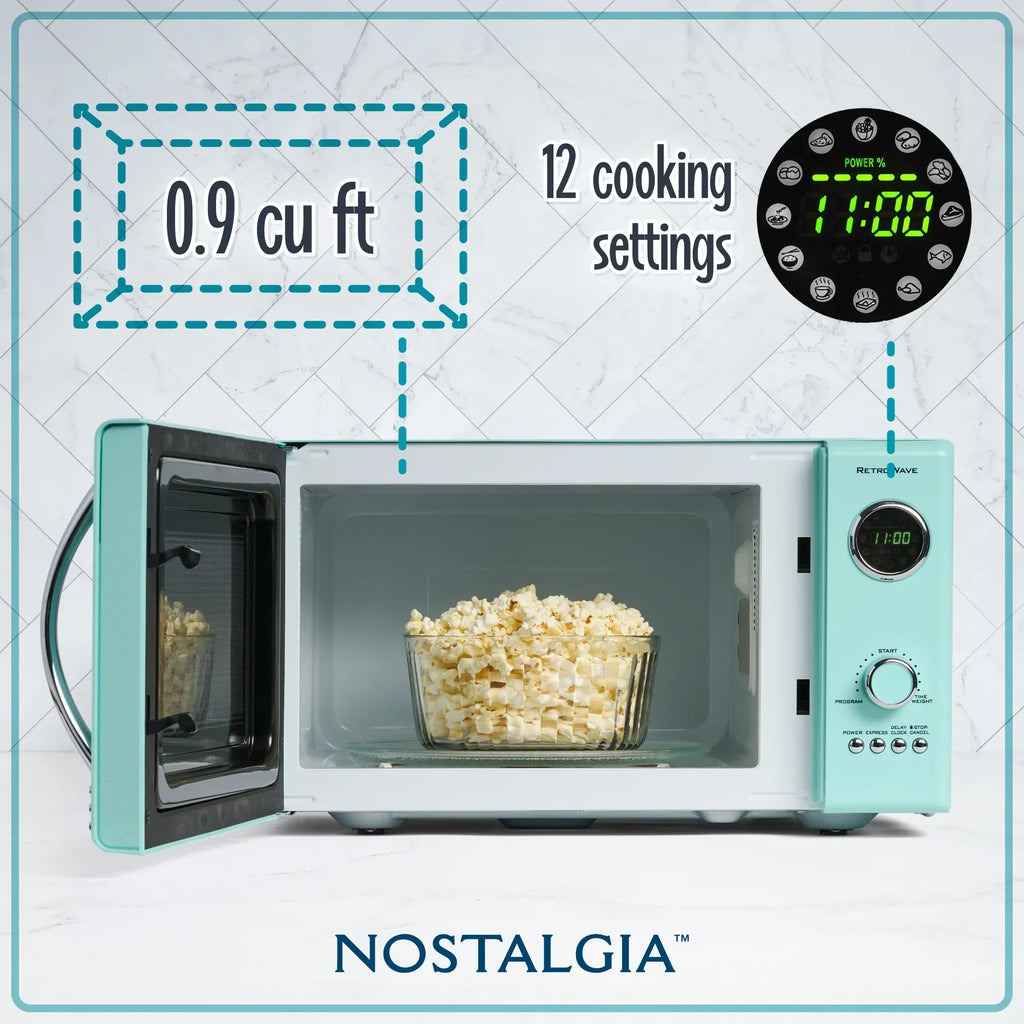 Nouveauté 2026 – Four à micro-ondes de comptoir Nostalgia Retro , 0,9 pi³, 800 watts, bleu turquoise