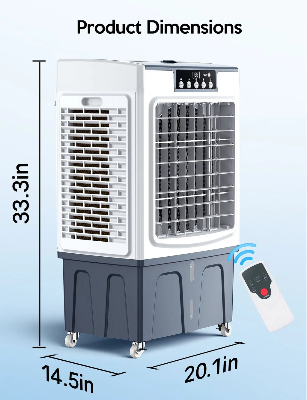 Nouveauté 2026 – Refroidisseur évaporatif E , 2100 CFM, refroidisseur d'air à oscillation de 120 pouces avec télécommande, minuterie 24 h, 3 vitesses de ventilation pour une utilisation intérieure et extérieure, 7,9 gallons