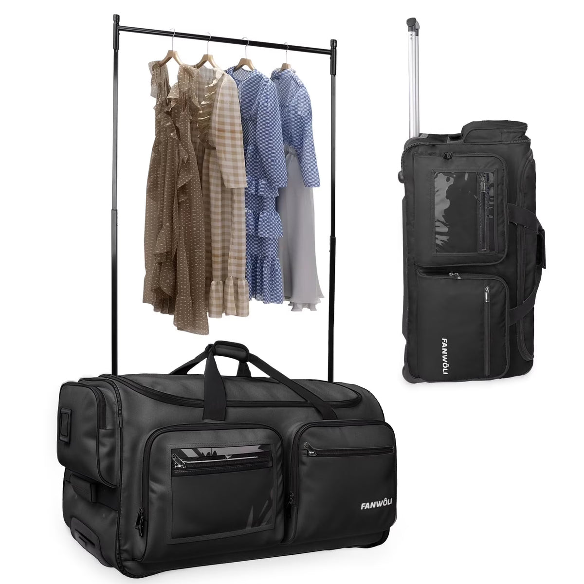 Nouveauté 2026 – Sac de danse Fegat avec portant - Sac de danse pliable à roulettes de 71 cm (28 pouces) pour compétitions, danse, spectacles, streamers et athlètes. Valise légère à roulettes