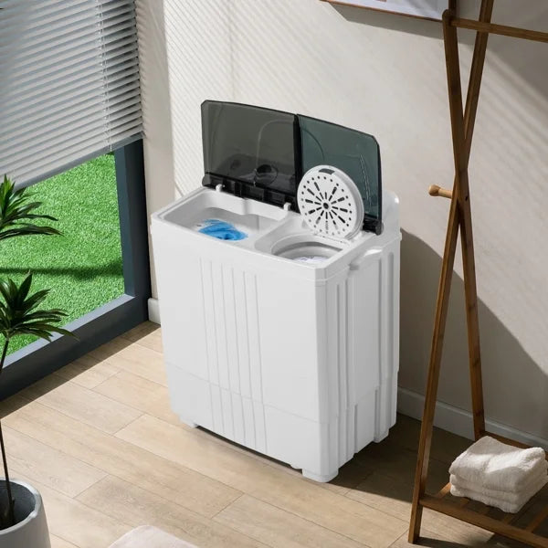Nouveauté 2026 – Lave-linge semi-automatique compact 1300 tr/min, 9 kg (20 lb), double cuve, avec pompe intégrée, idéal pour appartement, résidence étudiante, camping-car et camping. Blanc/noir