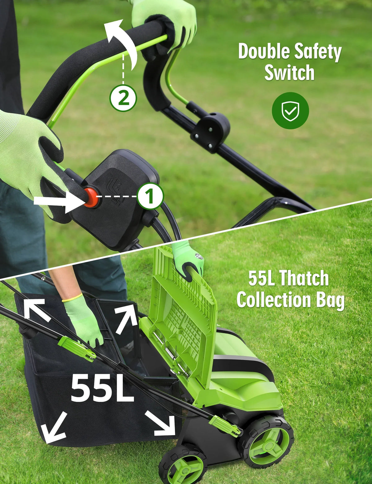 Nouveauté 2026 – Scarificateur électrique SWIPESMITH 16" 15 A , avec réglage de profondeur à 5 positions, sac de ramassage de chaume amovible de 14,5 gallons, pliage rapide, préserve la santé de votre pelouse