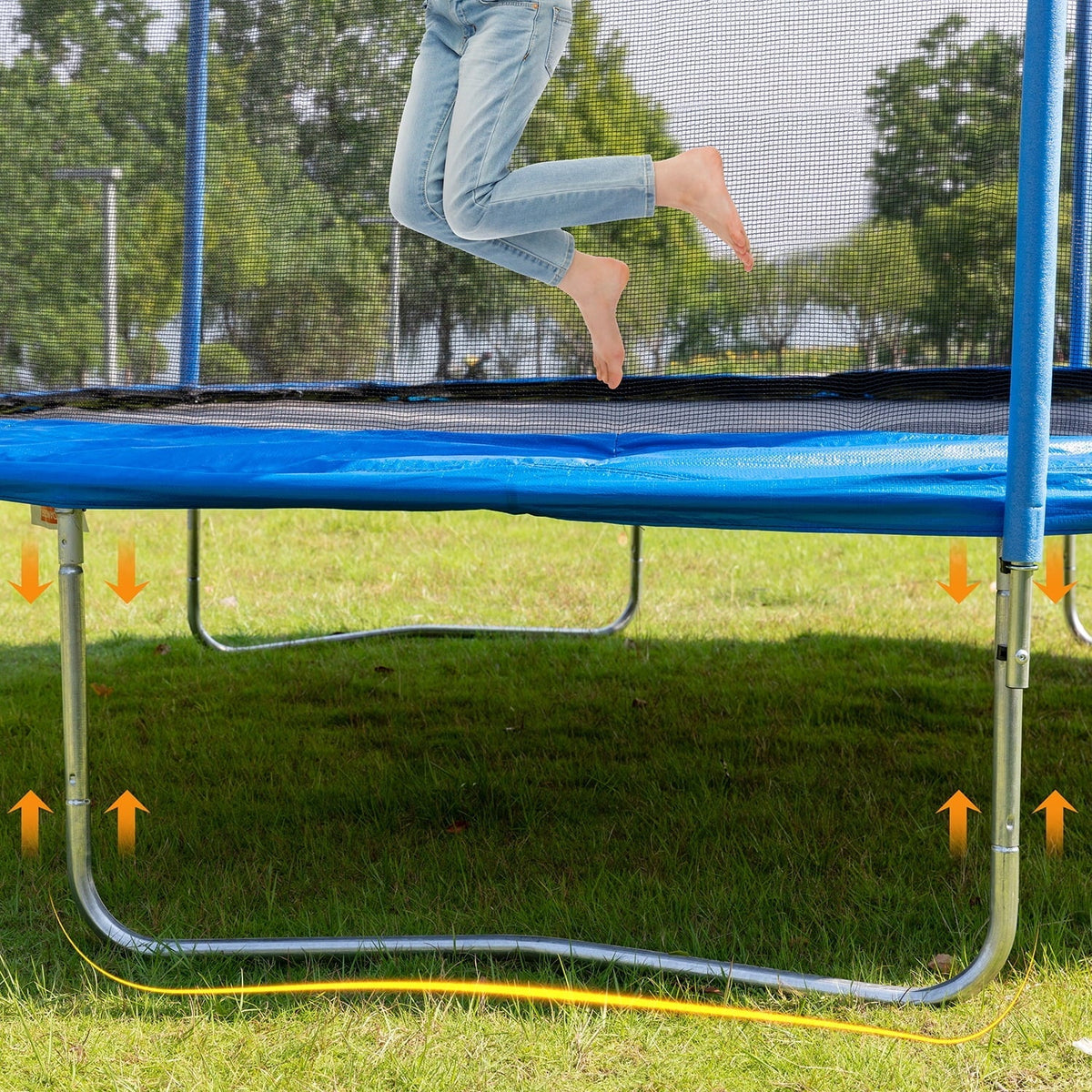 Nouveauté 2026 – Trampoline d'extérieur 4,27 m (14 pi) neuf de avec filet de sécurité, structure tubulaire en acier, échelle et filet de protection - Modèle robuste, bleu