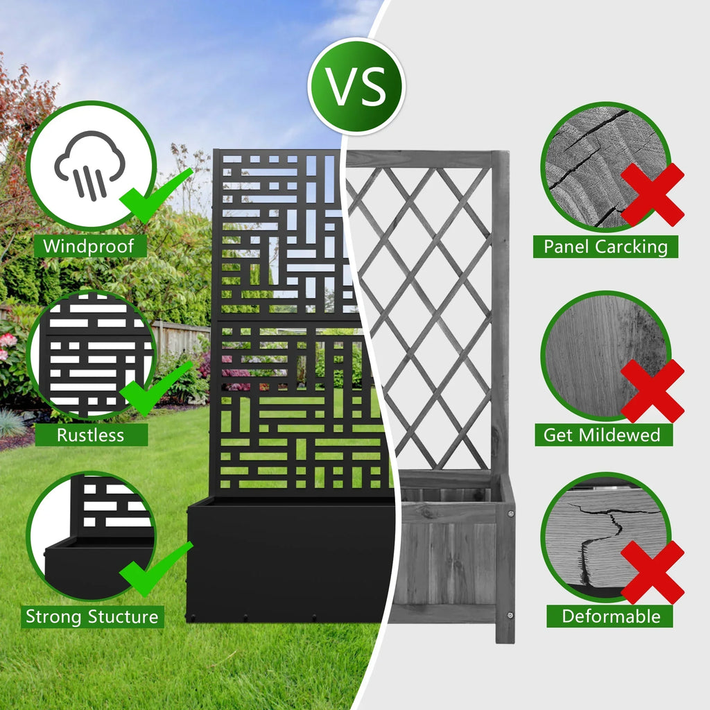 Nouveauté 2026 – Jardinière surélevée en métal FOOWIN , 180 cm de haut, avec treillis, pour plantes grimpantes, avec trou de drainage, noire