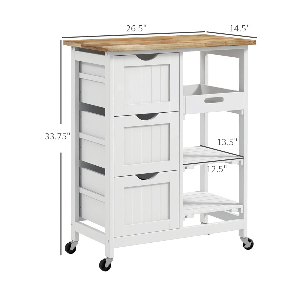 Nouveauté 2026 – Îlot de cuisine roulant HOMCOM , chariot de service de bar, chariot compact sur roulettes avec plateau en bois, étagères et tiroirs pour salle à manger, gris