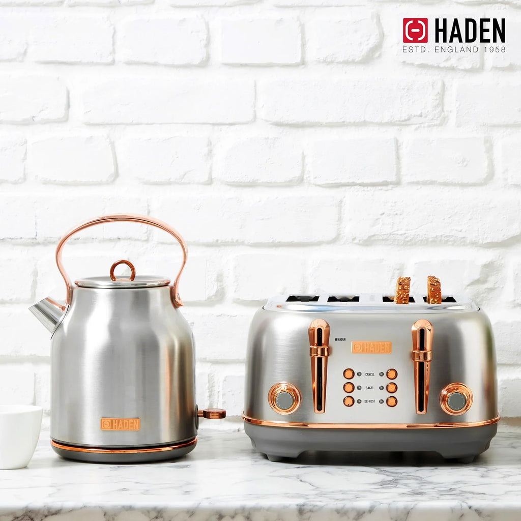 Nouveauté 2026 – Bouilloire électrique Haden Heritage 1500 1,7 W , finition noir mat avec accents cuivrés