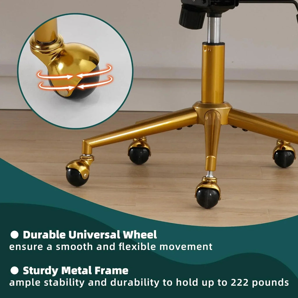 Nouveauté 2026 – Chaise de bureau Westice , chaise de travail en velours, chaise pivotante réglable en hauteur avec base dorée, idéale pour coiffeuse, bureau, salon ou salle informatique, beige