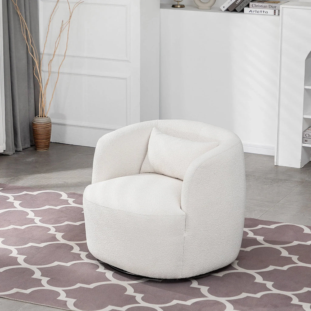 Nouveauté 2026 – Fauteuil pivotant rond 34" en bouclette de 86 cm de large, sans assemblage, avec coussin décoratif, idéal pour le salon et la chambre, couleur taupe
