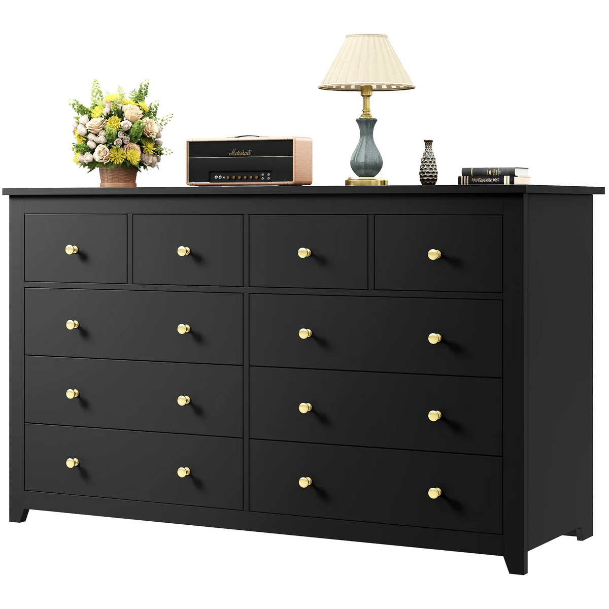 Nouveauté 2026 – Commode blanche EnHomee pour chambre à coucher, 10 tiroirs, commode moderne en bois, commode large pour adultes