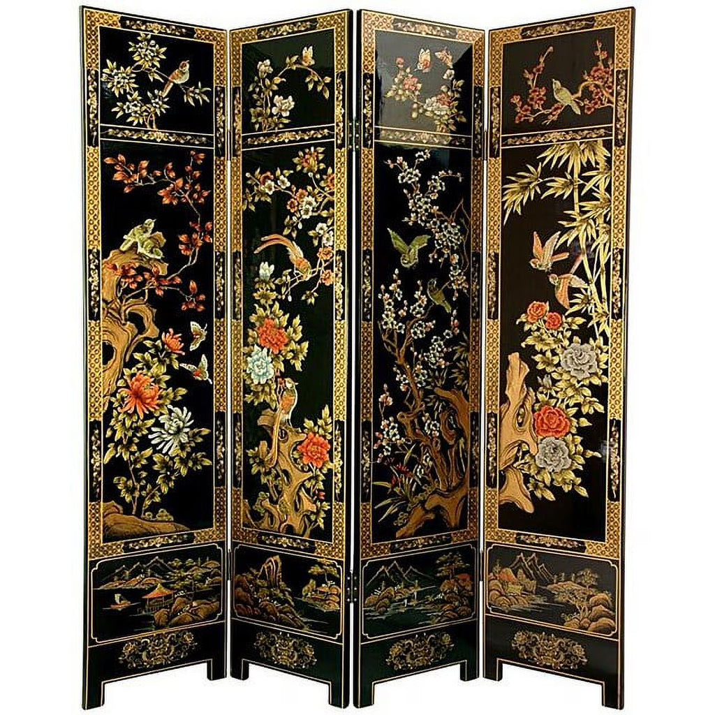 Nouveauté 2026 – Paravent en bois fait main de 1,80 m (6 pieds) à motif floral des quatre saisons (Chine