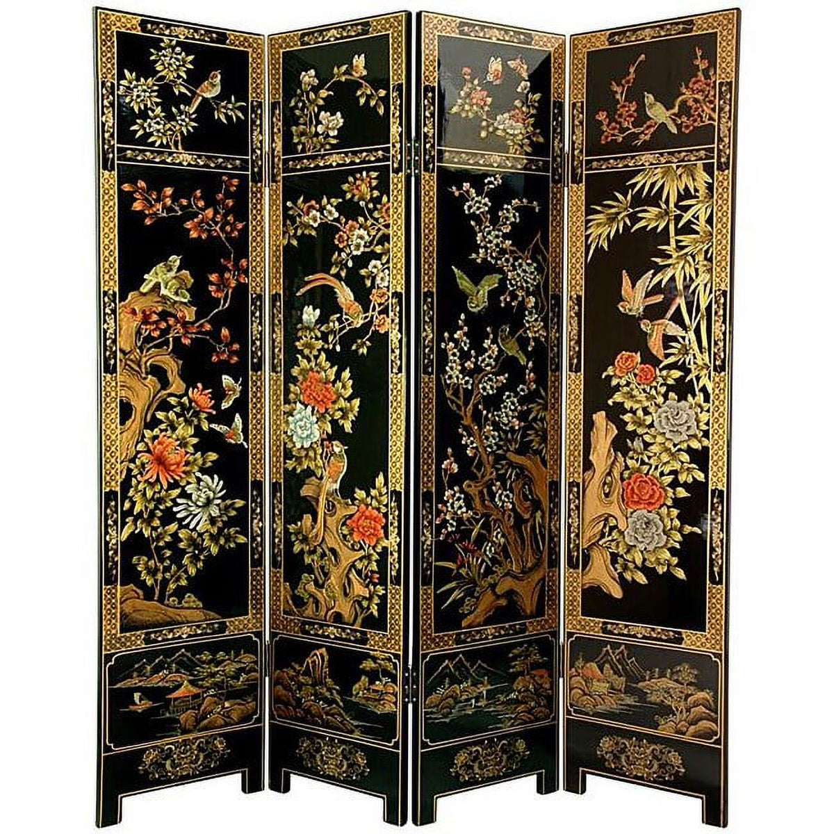 Nouveauté 2026 – Paravent en bois fait main de 1,80 m (6 pieds) à motif floral des quatre saisons (Chine