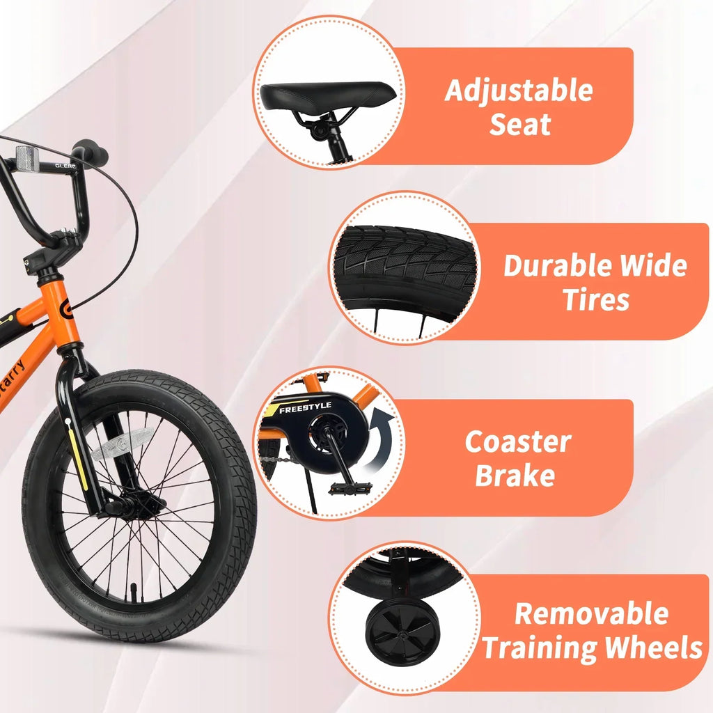 Nouveauté 2026 – Vélo Glerc pour enfants de 3 à 5 ans, style BMX, avec stabilisateurs et frein à rétropédalage, bleu. Convient aux garçons et aux filles de 3 à 5 ans