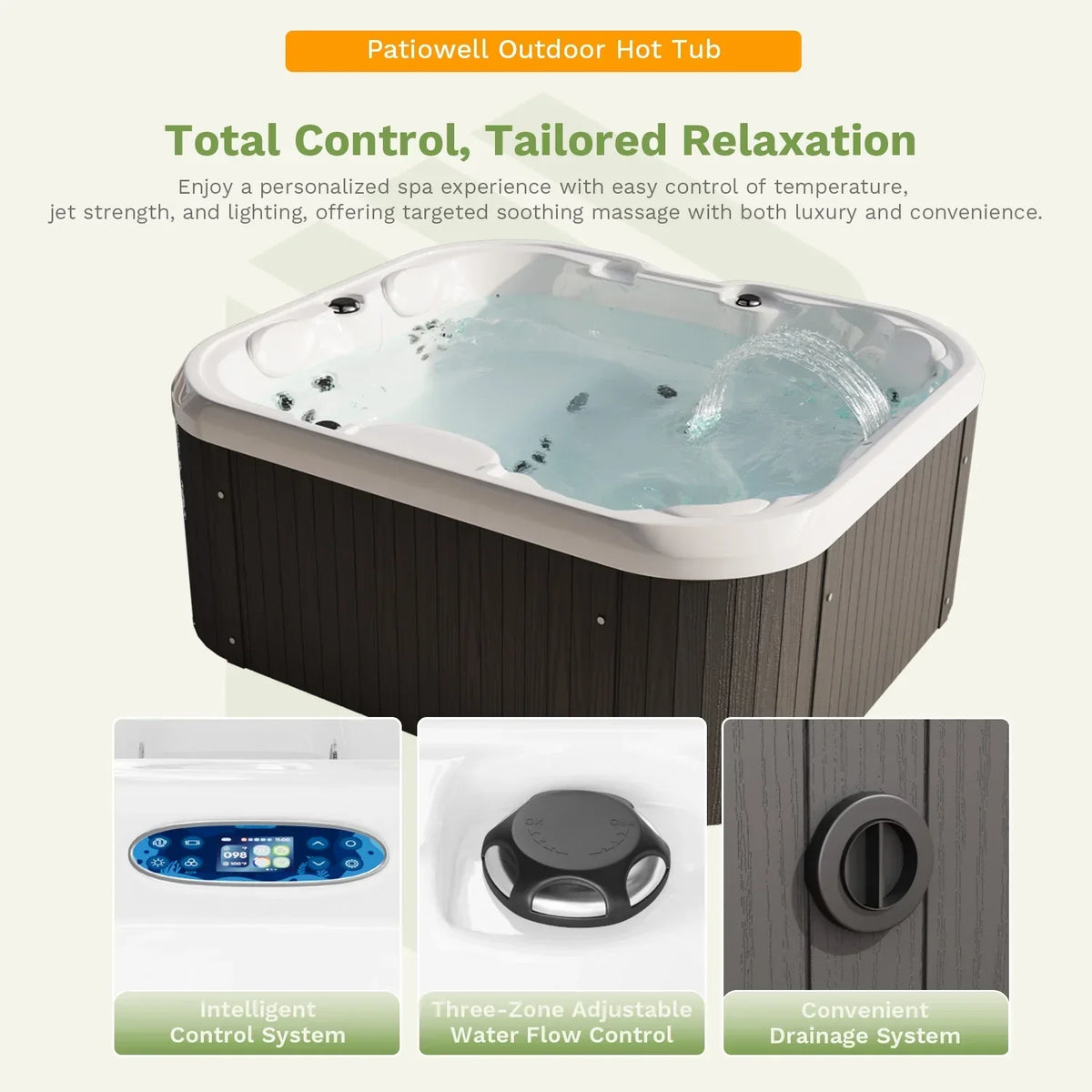 Nouveauté 2026 – Spa extérieur Patiowell 2 places , 41 jets de massage, éclairage LED, système de purification d'eau intégré, 900 L, noir