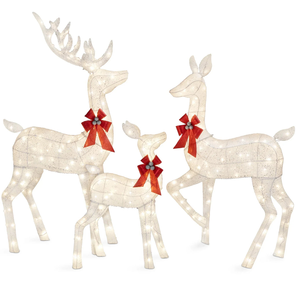 Nouveauté 2026 – Décoration de jardin extérieure Best Choice Products : cerfs lumineux de Noël en 3 pièces, 2 m (6,5 pi), avec 385 lumières DEL et piquets – Or